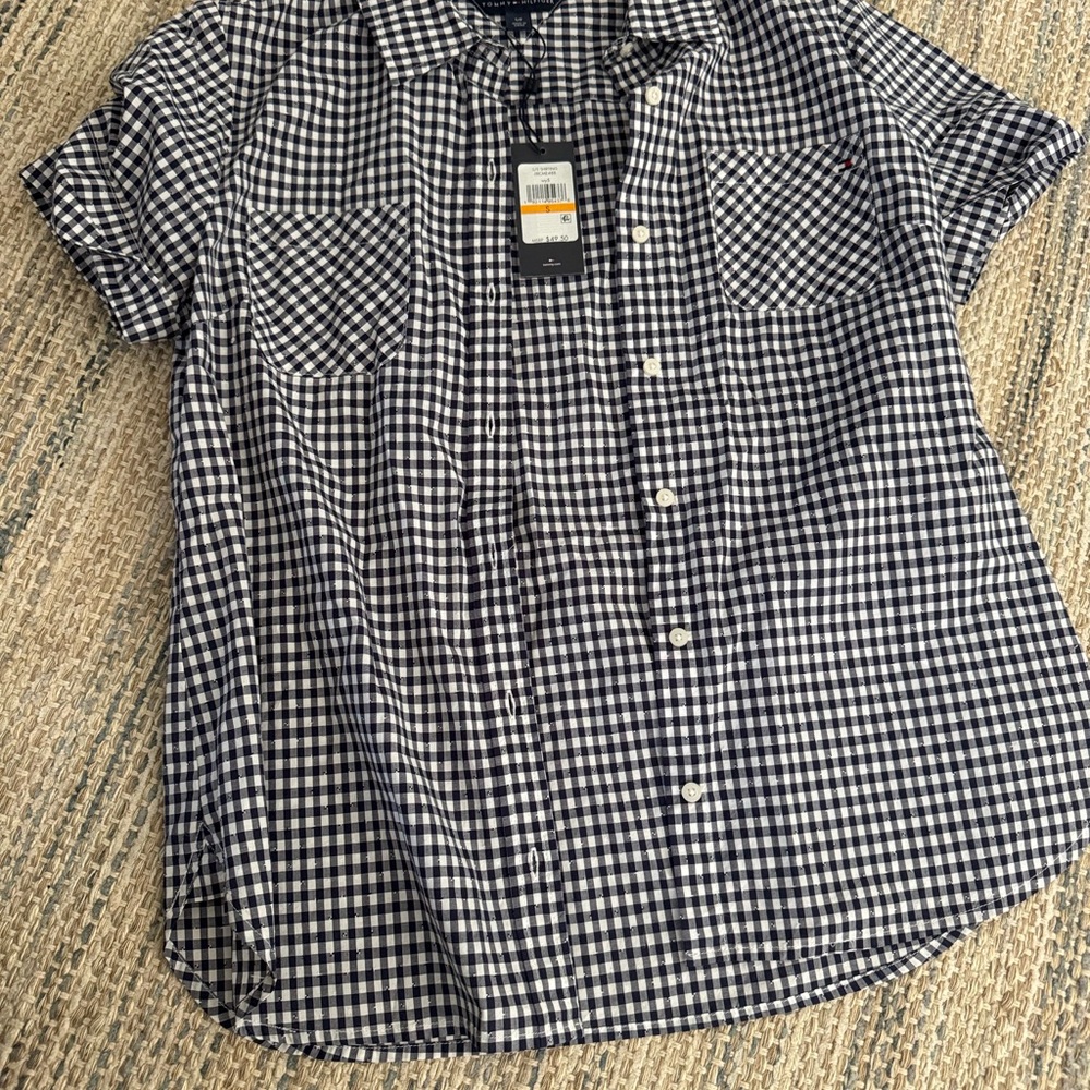 Tommy Hilfiger Navy and White Checkered Shirt